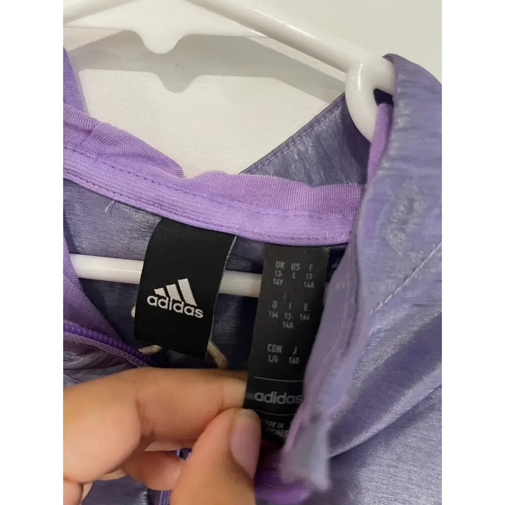 Adidas Girls Purple Windbreaker Oversize Quarter Zip Athleisure